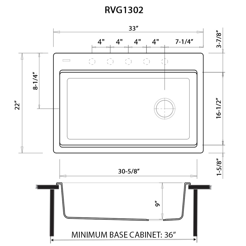 Ruvati 33-inch Workstation Granite Composite Matte Black Drop-in Topmount Kitchen Sink - RVG1302BK