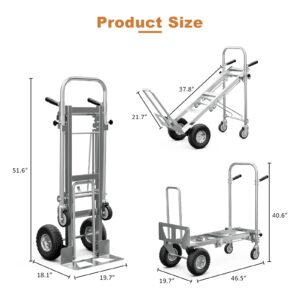 Oarlike Hand Truck,3 in 1 Convertible Dolly Cart, 770 LBS Capacity Folding Hand Truck 2 Wheel Dolly 4 Wheel Cart Assisted Hand Truck with 10" Pneumatic Wheel