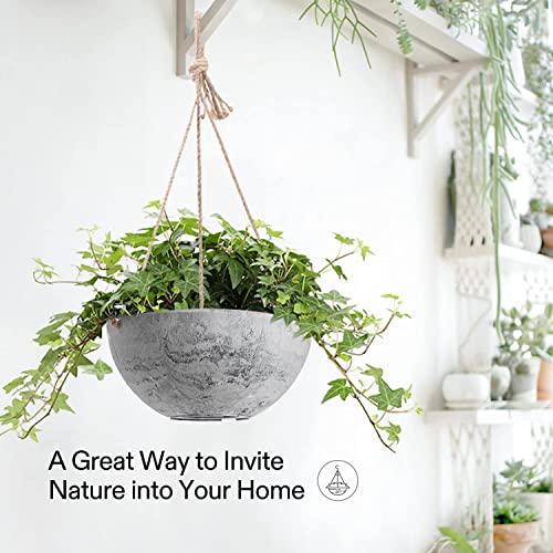 VIVOSUN 2 PCS Hanging Planters, 10 Inch Flower Pots with Drainage Holes, Indoor and Outdoor Hanging Basket, Marble Pattern