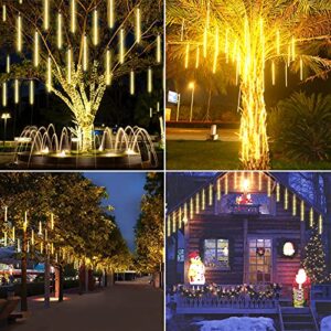 2-Pack Extendable Meteor Shower Christmas Lights Outdoor, Waterproof 16 Tubes 384 LEDs Outdoor Tree Lights for Christmas Decorations Outdoor Backyard Decor Garden Patio Xmas Decor (Warm White)