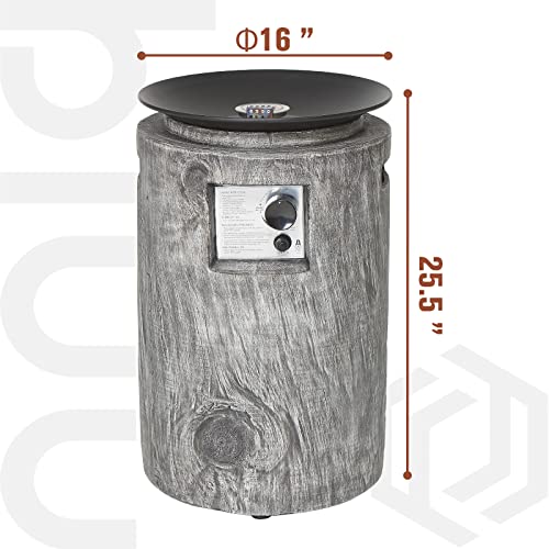 Bluu Round Propane Fire Pit Portable Gas Fire Pits for Outside with Lava Rocks, Faux Wood Fire Column Safe CSA Smokeless Firepit Great for Party on Patio, Backyard & Balcony with Tank Cover