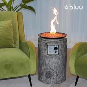 Bluu Round Propane Fire Pit Portable Gas Fire Pits for Outside with Lava Rocks, Faux Wood Fire Column Safe CSA Smokeless Firepit Great for Party on Patio, Backyard & Balcony with Tank Cover