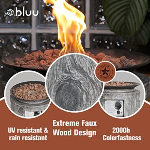 Bluu Round Propane Fire Pit Portable Gas Fire Pits for Outside with Lava Rocks, Faux Wood Fire Column Safe CSA Smokeless Firepit Great for Party on Patio, Backyard & Balcony with Tank Cover