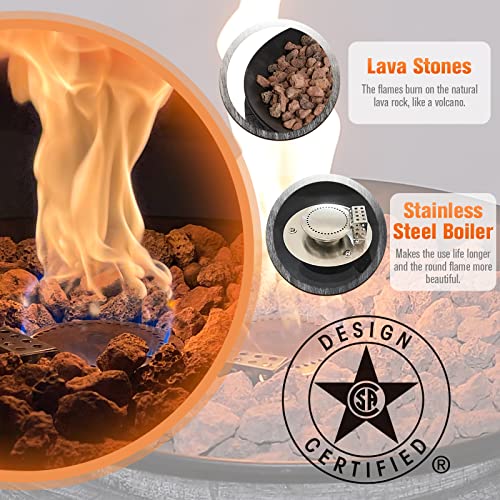 Bluu Round Propane Fire Pit Portable Gas Fire Pits for Outside with Lava Rocks, Faux Wood Fire Column Safe CSA Smokeless Firepit Great for Party on Patio, Backyard & Balcony with Tank Cover