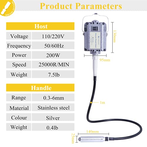 YUCHENGTECH Flex Shaft Rotary Tool Flexible Shaft Grinder Rotary Tool Electric Chisel Electric Wood Carving Tools for Wood Carving Buffing polishing Sanding 18000-20000RMP (110V)