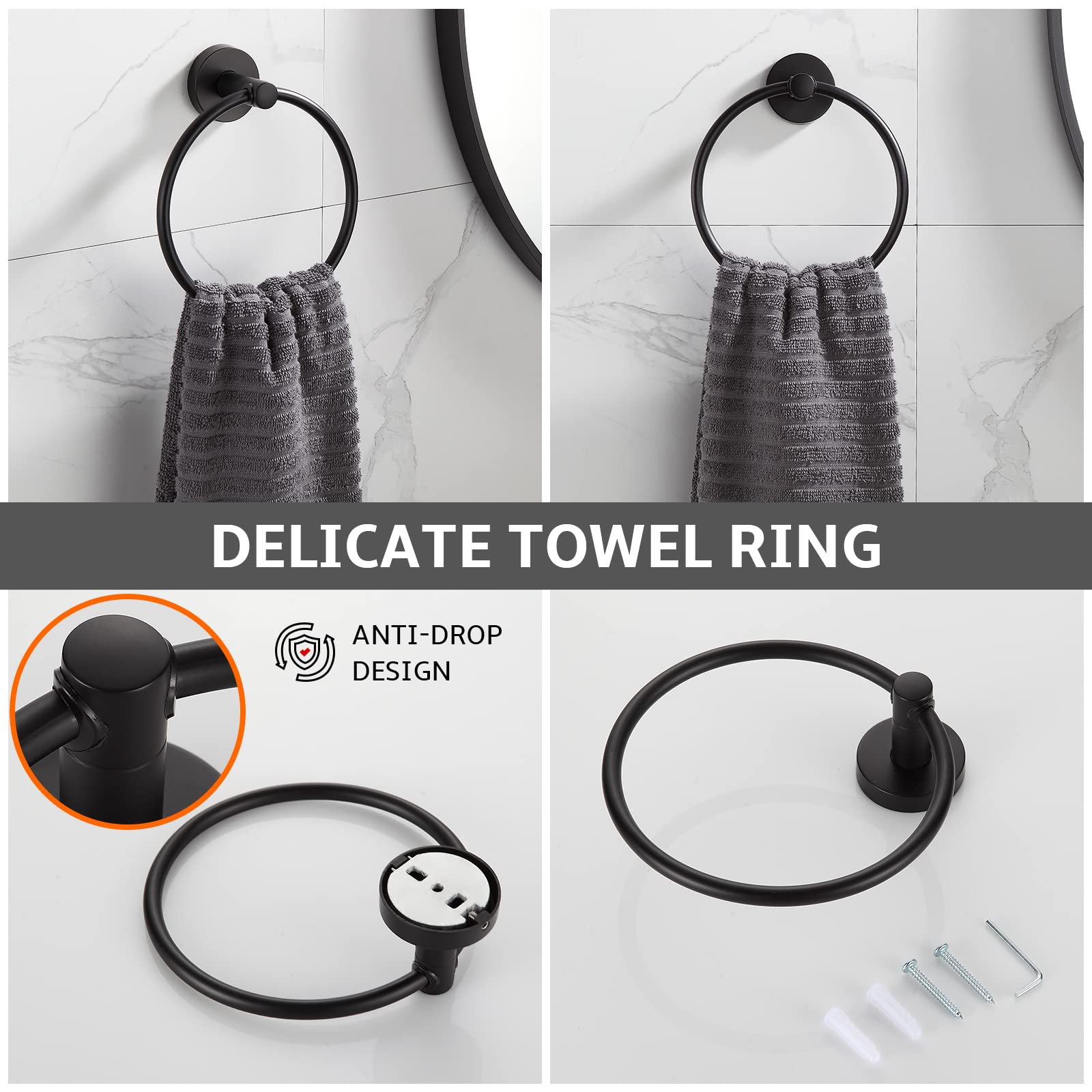 BGL Bathroom Hardware Set Matte Black 4-Pieces Bathroom Towel Rack 24 Inches Adjustable Bathroom Accessories Set