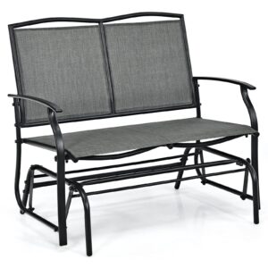 giantex patio glider benches for outside, swing glider chair with steel frame, 400 lbs capacity, patio swing rocker, 2-person loveseat for backyard, poolside, lawn, balcony, porch glider bench(gray)