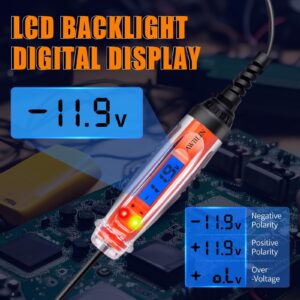 AWBLIN Automotive Test Light 3-60V DC Digital Light Tester with Voltmeter, Heavy Duty Auto Circuit Tester with LCD Backlight Display and LED Indication, Electric Test Pen with Illumination