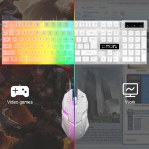 CHONCHOW LED Keyboard and Mouse, 104 Keys Rainbow Backlit Keyboard and 7 Color RGB Mouse, White Gaming Keyboard and Mouse Combo for PC Laptop Xbox PS4 Gamers and Work