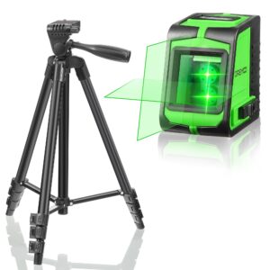 laser level with tripod, 50 ft laser leveler tool laser level green cross line self leveling, separate control 2 lines, laser level for picture hanging construction diy light duty indoor project