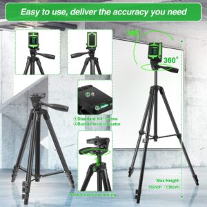 Laser Level with Tripod, 50 ft Laser Leveler Tool Laser Level Green Cross Line Self Leveling, Separate Control 2 Lines, Laser Level for Picture Hanging Construction DIY Light Duty Indoor Project