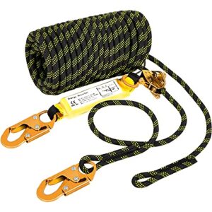 vevor climbing rope, fall protection safety rope, 25 50 100 150ft vertical tree stand safety rope line kit safety harness for roofing work with alloy steel rope grab, two snap hooks, shock absorber