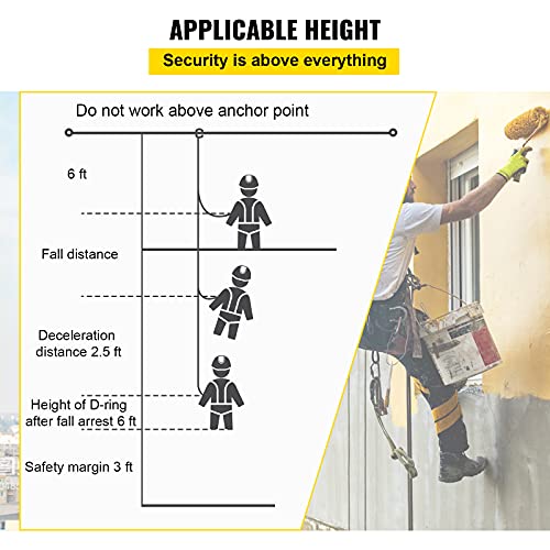 VEVOR Climbing Rope, Fall Protection Safety Rope, 25 50 100 150ft Vertical Tree Stand safety Rope Line Kit Safety Harness for Roofing Work with Alloy Steel Rope Grab, Two Snap Hooks, Shock Absorber