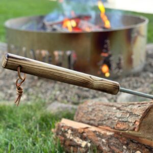 Campfire Bay Fire Pit Poker 42" - Stainless Steel - Made in USA - Large Wood Handle - Fire Poker for Outdoor Fire Pit