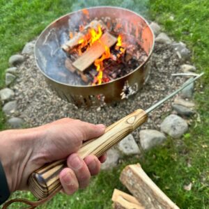 Campfire Bay Fire Pit Poker 42" - Stainless Steel - Made in USA - Large Wood Handle - Fire Poker for Outdoor Fire Pit