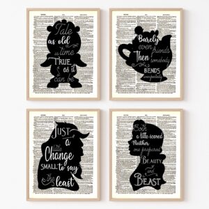 Beauty and the Beast - Cogsworth Decor - 4 piece set - Belle Quote - Dictionary Art Print Quotes and Sayings Print - UNFRAMED 8 X 10 inches