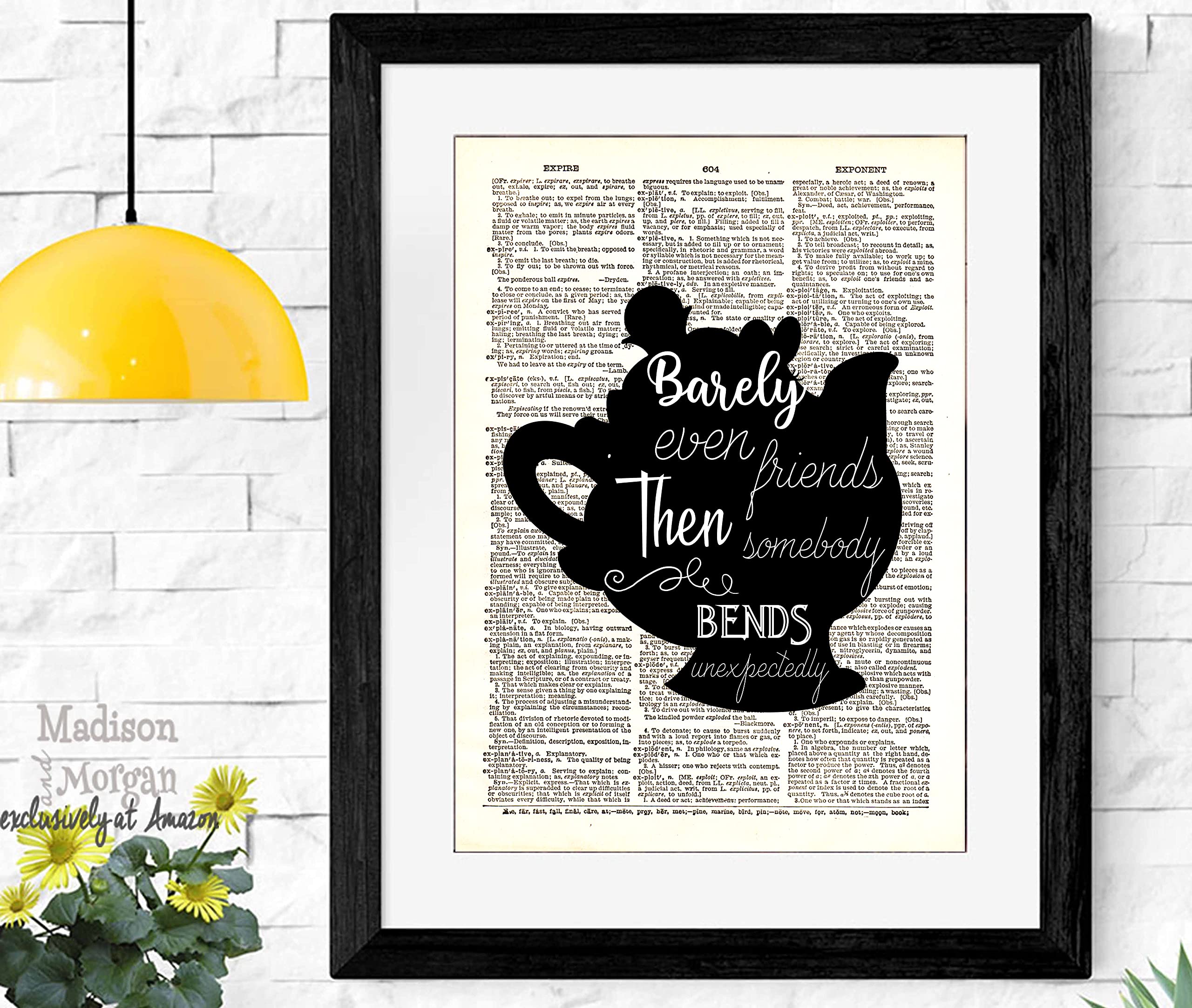 Beauty and the Beast - Cogsworth Decor - 4 piece set - Belle Quote - Dictionary Art Print Quotes and Sayings Print - UNFRAMED 8 X 10 inches