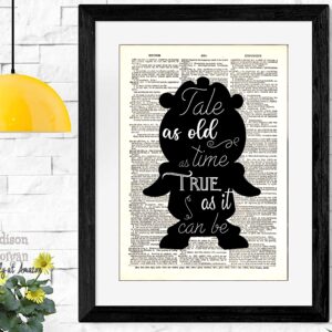 Beauty and the Beast - Cogsworth Decor - 4 piece set - Belle Quote - Dictionary Art Print Quotes and Sayings Print - UNFRAMED 8 X 10 inches