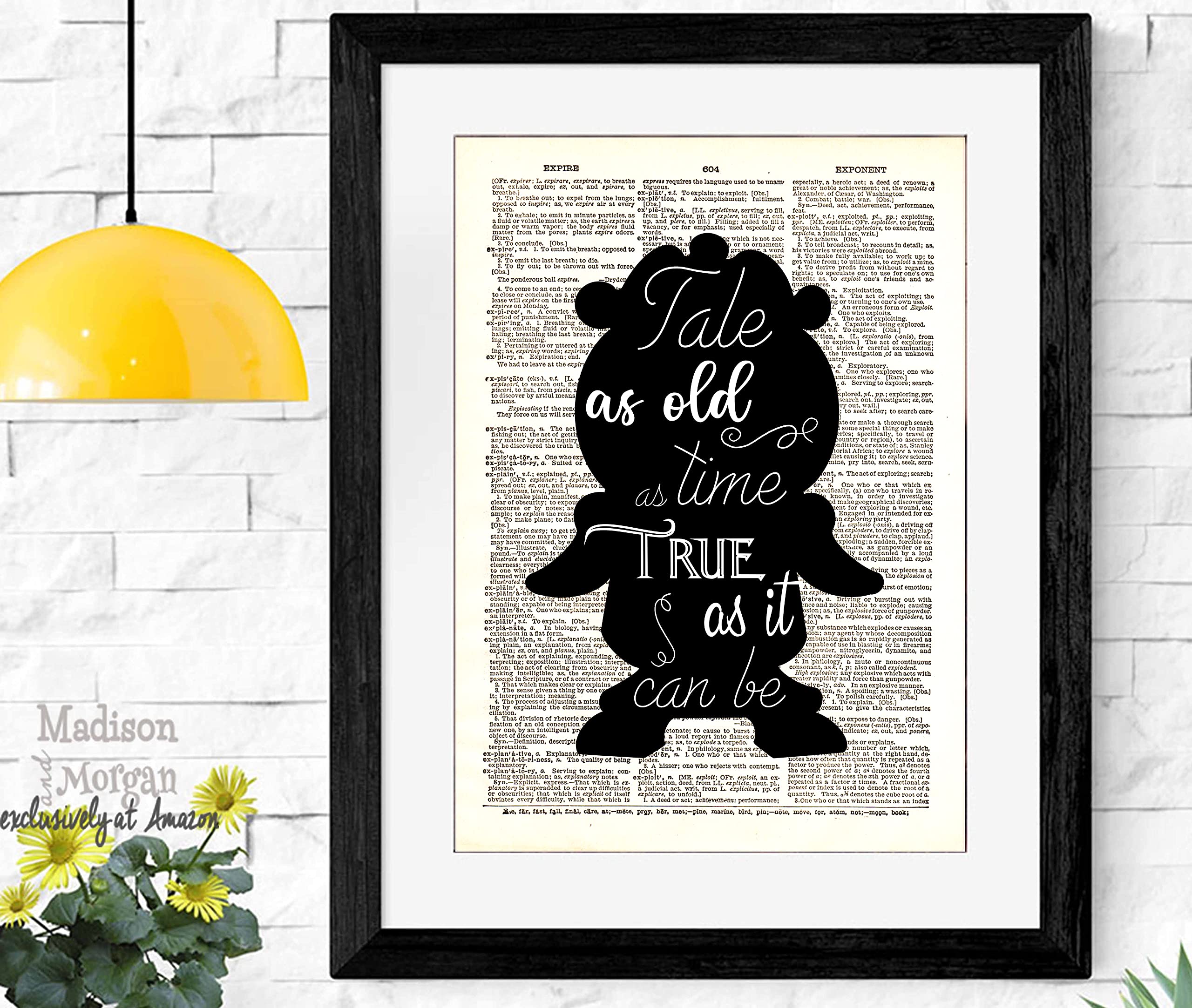 Beauty and the Beast - Cogsworth Decor - 4 piece set - Belle Quote - Dictionary Art Print Quotes and Sayings Print - UNFRAMED 8 X 10 inches