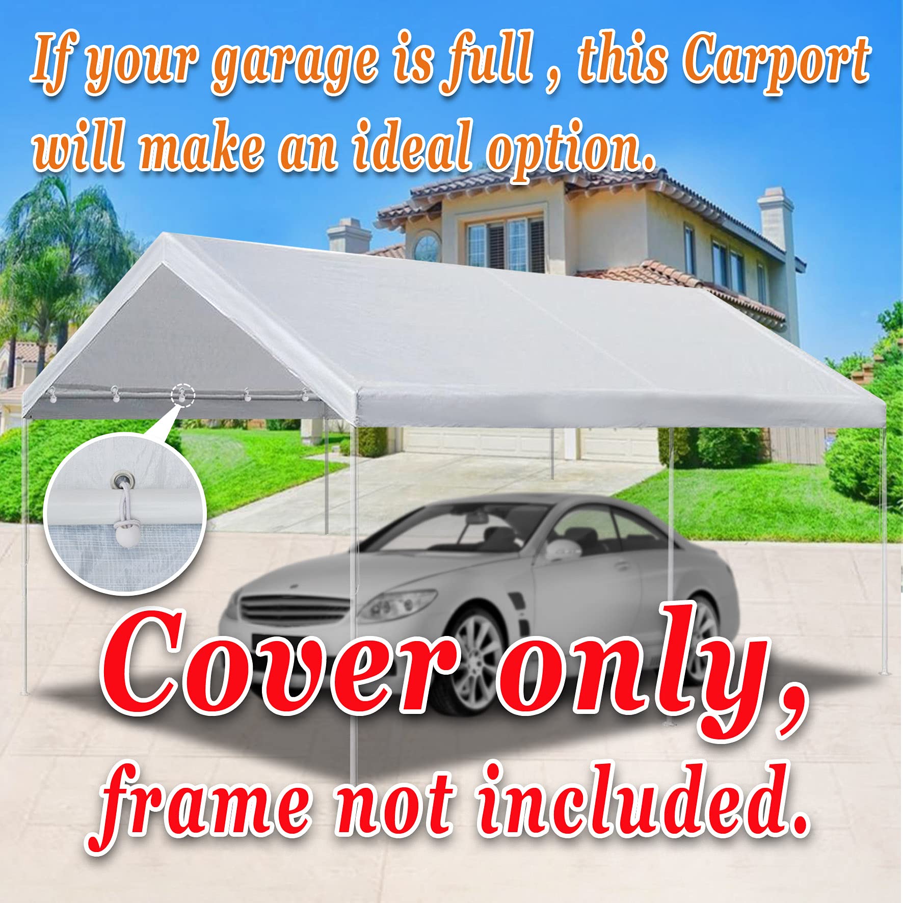 Strong Camel 12 x 20' Carport Replacement Canopy Roof Cover for Garage Shelter Carport Gazebo with Ball Bungees