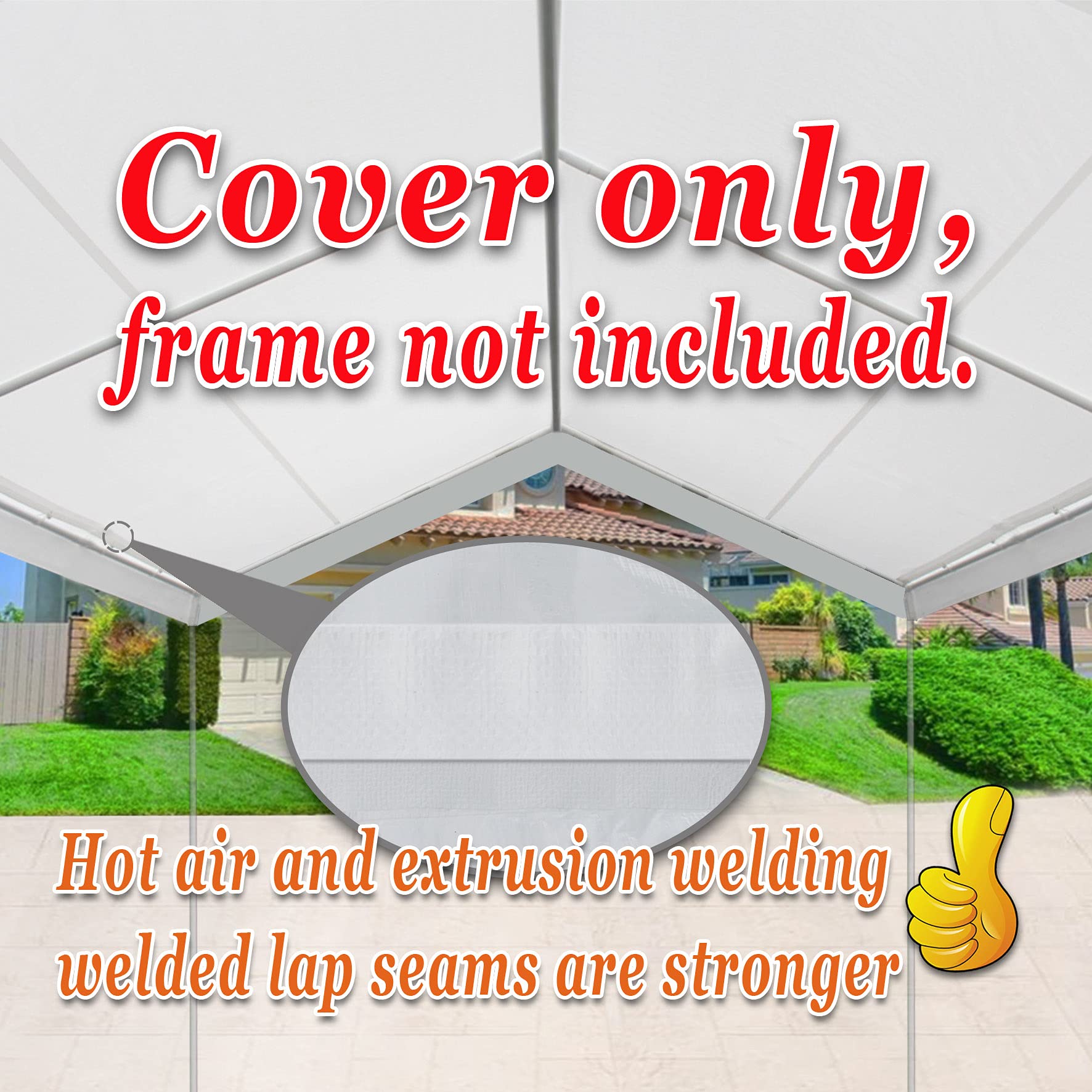 Strong Camel 12 x 20' Carport Replacement Canopy Roof Cover for Garage Shelter Carport Gazebo with Ball Bungees