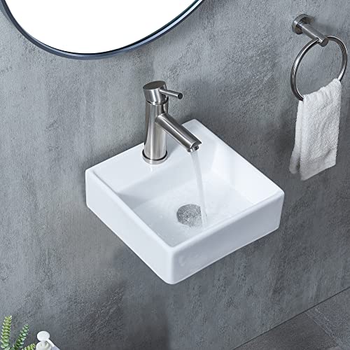 Friho 11×11×4 inch Small Sinks for Tiny Bathrooms,Countertop Sink,Wall Mount Sink,White Corner Wall Mounted Bathroom Vessel Sink,Mini Rectangle Lavatory Porcelain Ceramic Washing Bathroom Vanity Sink