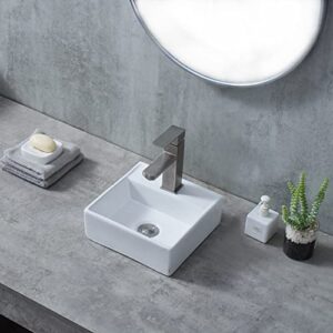 Friho 11×11×4 inch Small Sinks for Tiny Bathrooms,Countertop Sink,Wall Mount Sink,White Corner Wall Mounted Bathroom Vessel Sink,Mini Rectangle Lavatory Porcelain Ceramic Washing Bathroom Vanity Sink