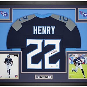 Derrick Henry Autographed Blue Tennessee Jersey - Beautifully Matted and Framed - Hand Signed By Henry and Certified Authentic by Beckett - Includes Certificate of Authenticity