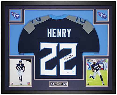 Derrick Henry Autographed Blue Tennessee Jersey - Beautifully Matted and Framed - Hand Signed By Henry and Certified Authentic by Beckett - Includes Certificate of Authenticity