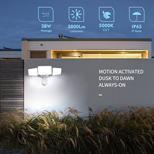Lightdot LED Security Lights，3800LM 5000K Motion Sensor Light Outdoor, 360° Adjustable (Black)