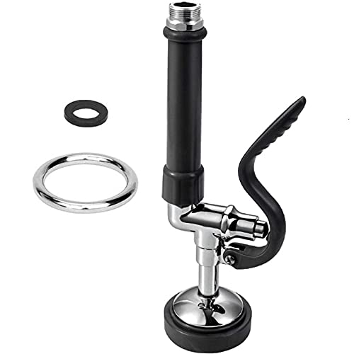 Junejour Kitchen Faucet with Sprayer (Straight Flow Faucet, 1.42 GPM) Pre-Rinse Spray Valve Head Commercial Sink Sprayer with Nozzle & Handles, Pull Down Faucet Sprayer (Black)