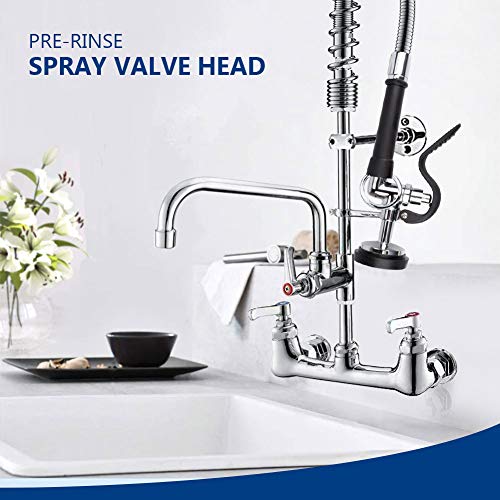 Junejour Kitchen Faucet with Sprayer (Straight Flow Faucet, 1.42 GPM) Pre-Rinse Spray Valve Head Commercial Sink Sprayer with Nozzle & Handles, Pull Down Faucet Sprayer (Black)