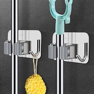 dawwhgw wall-mounted mop and broom clip hanger is simple and convenient to install, self-adhesive, easy to install, firmly fix the mops in place and prevent them from falling off. (4racks 4hooks),