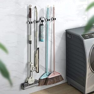 DAWWHGW Wall-Mounted mop and Broom Clip Hanger is Simple and Convenient to Install, self-Adhesive, Easy to Install, Firmly fix The mops in Place and Prevent Them from Falling Off. (4Racks 4Hooks),