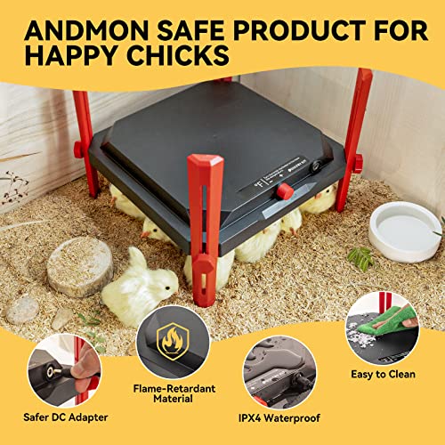 PoultryKit Brooder Heater Plate 12" x 12" for 25 Chicks, Safe DC Powered Chick Brooder, Chicken Heat Plate with LCD Show Temperature, 30W Adjustable Power