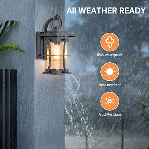 tewei Outdoor Wall Mount Porch Light Sconces IP65 E26 Waterproof Exterior Light Fixtures Wall Lantern Outside House Lamps with Clear Seeded Glass for Porch Patio Garage Black Metal (1 Pack)