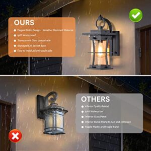 tewei Outdoor Wall Mount Porch Light Sconces IP65 E26 Waterproof Exterior Light Fixtures Wall Lantern Outside House Lamps with Clear Seeded Glass for Porch Patio Garage Black Metal (1 Pack)