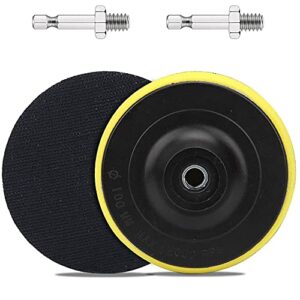 si fang 2 pack 4 inch hook and loop backing pads with m10 thread drill adapter, sanding discs polishing pad rubber backing plates for angle grinder, drill buffer polisher attachment (12000rpm)