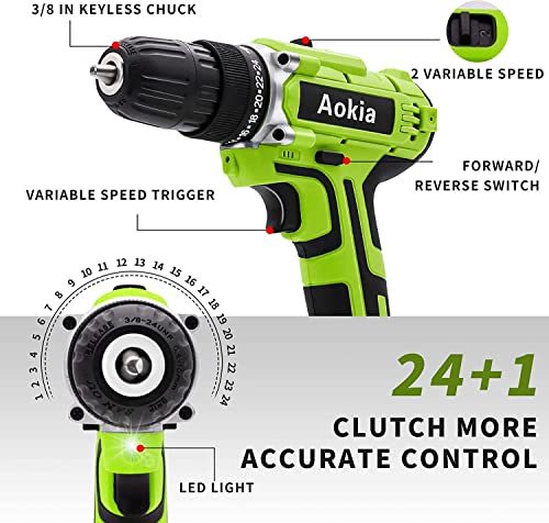 Aokia Cordless Weed Wacker Set: 12V Electric Driver Tool Kit String Trimmer 3/8-Inch Keyless Chuck 1500rpm Variable Speed Cutting Wall Wood Metal 43pcs Wacker Bit