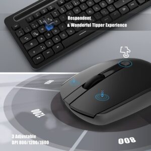 Wireless Keyboard and Mouse Combo - Keyboard with Phone Holder, IVSOTEK 2.4GHz USB Wireless Keyboard Mouse Combo, Full-Size Keyboard and Mouse for Computer, Desktop and Laptop (Black)