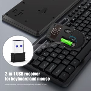 Wireless Keyboard and Mouse Combo - Keyboard with Phone Holder, IVSOTEK 2.4GHz USB Wireless Keyboard Mouse Combo, Full-Size Keyboard and Mouse for Computer, Desktop and Laptop (Black)