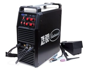 eastwood ac/dc tig welder system | 1/4 inch thick welding capacity | duty cycle of 60% at 190 amps | 110 & 220v dual voltage tig welding with rocker style foot pedal | black