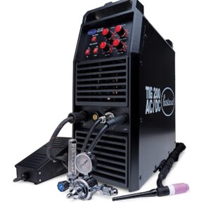 Eastwood AC/DC TIG Welder System | 1/4 Inch Thick Welding Capacity | Duty cycle of 60% at 190 Amps | 110 & 220V Dual Voltage TIG Welding with Rocker Style Foot Pedal | Black