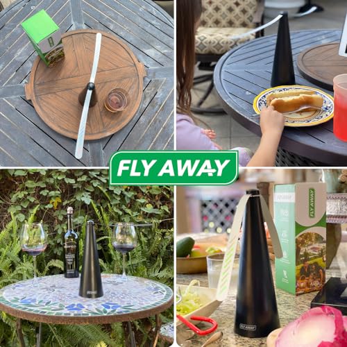Fly Away - Outdoor Fly Repellent Fan, Outside or Inside Table use, Restaurant, Barbeque, Events, Deter Flies, Wasps, Bees, Other Moscas and Bugs Away, Battery Operated, Tabletop, Hanging Hook.