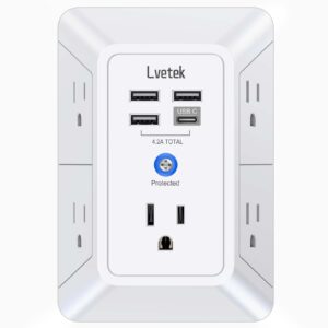 5-outlet surge protector wall charger with 4 usb ports - 1680j multi plug for home, office, travel