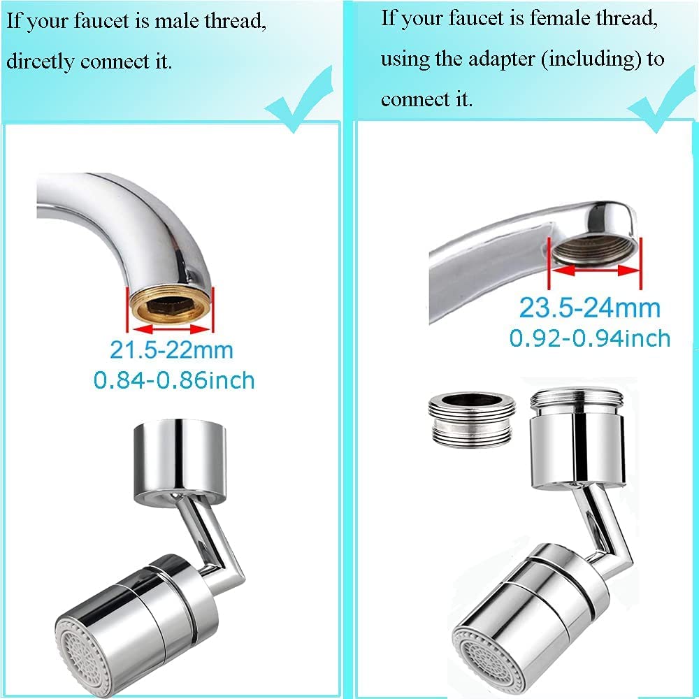 YUYIVEN 720 Degree Swivel Kitchen Sink Faucet Aerator, Dual Function Filter Faucet Head, 720 Rotating Faucet Extender for Bathroom, Flexible Faucet Sprayer Attachment