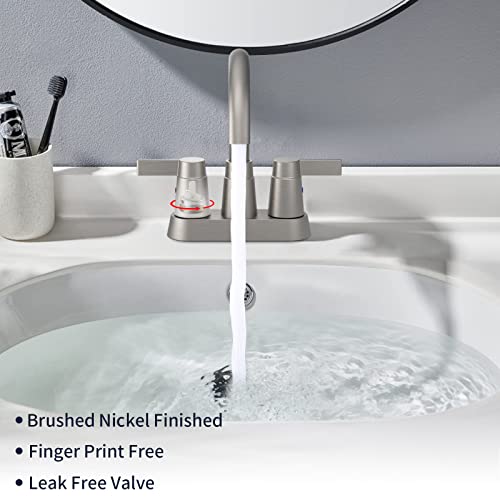 Bathroom Faucet Brushed Nickel 2-Handle Bathroom Sink Faucet 360 Degree High Arc Swivel Spout Centerset 4 Inch Vanity Faucet RV Bathroom Faucet 3 Holes Lavatory Faucet