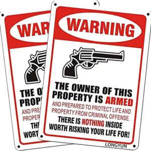 No Trespassing Sign, 2PCS Private Property No Trespassing Gun Signs Metal Rust Free Aluminum, UV Ink Printing, Reflective, Weatherproof, Outdoor Keep Out Sign for Home/Garden/ 10 x 7 inch