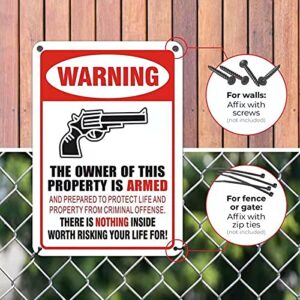 No Trespassing Sign, 2PCS Private Property No Trespassing Gun Signs Metal Rust Free Aluminum, UV Ink Printing, Reflective, Weatherproof, Outdoor Keep Out Sign for Home/Garden/ 10 x 7 inch