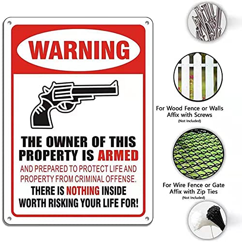 No Trespassing Sign, 2PCS Private Property No Trespassing Gun Signs Metal Rust Free Aluminum, UV Ink Printing, Reflective, Weatherproof, Outdoor Keep Out Sign for Home/Garden/ 10 x 7 inch